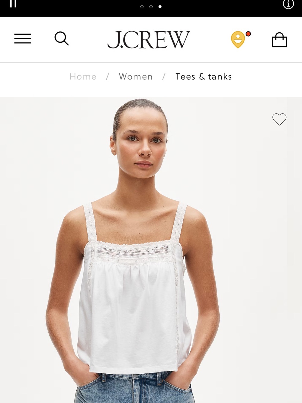 J Crew White Lace trim tank top in broken in jersey